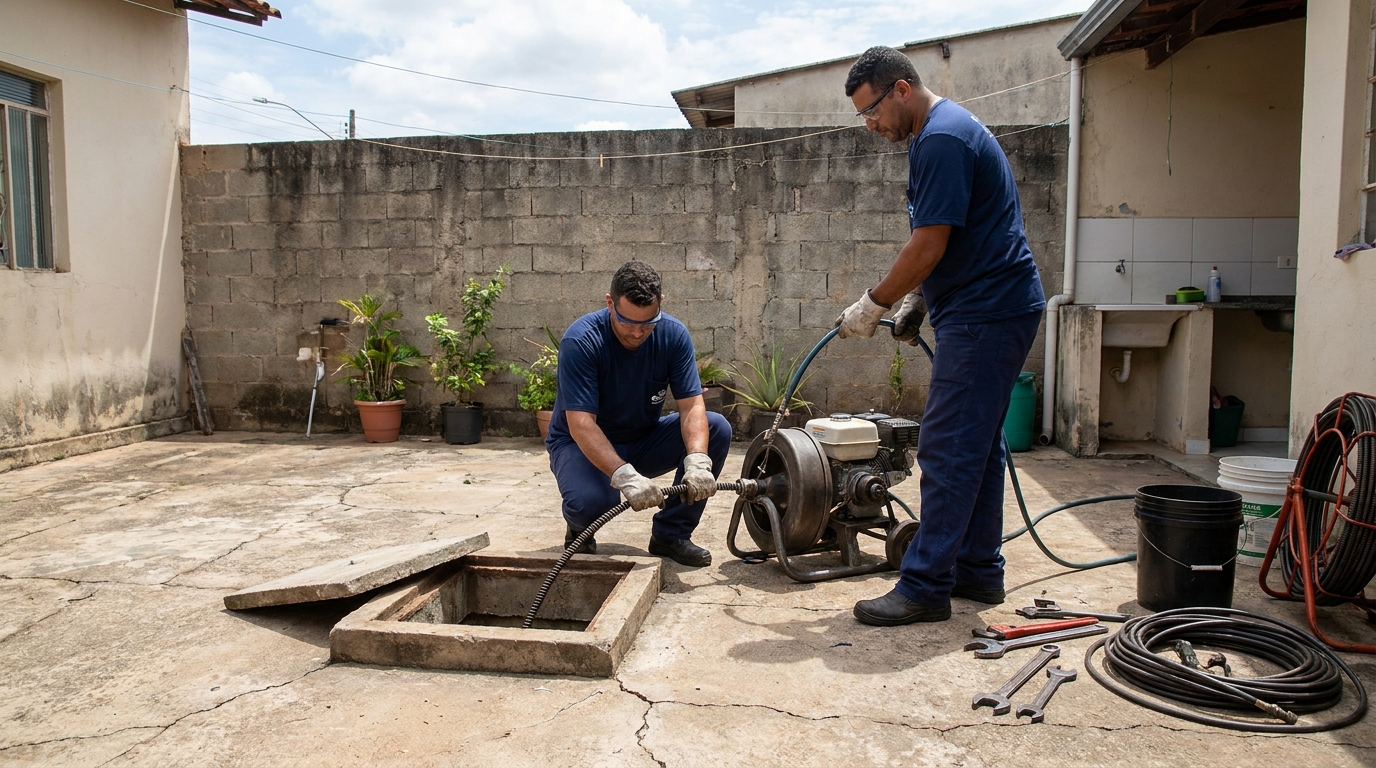Desentupimento de esgoto residencial em Governador Valadares‑MG