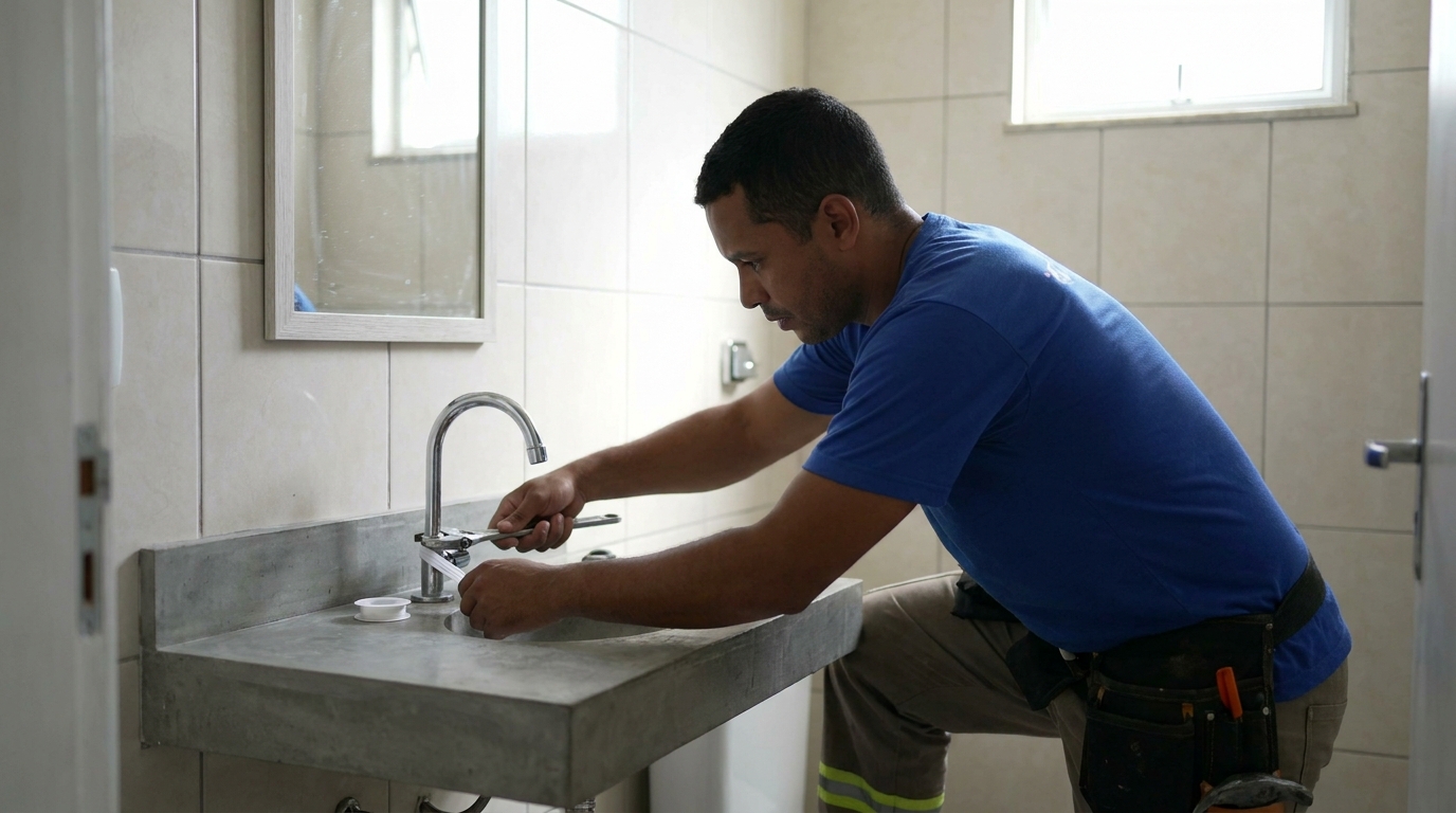 Encanador instalando torneira em Governador Valadares‑MG
